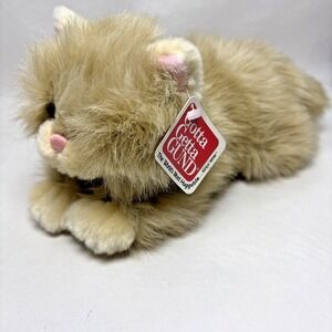 Gund Scraps Tabby Cat‎ With Tag Laying Plush Cream Fur Stuffed Animal Realistic